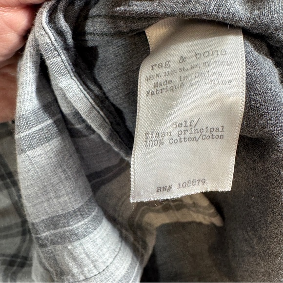 Rag & Bone Gray Plaid Button Down Shirt Men’s Large Classic Fit Cotton - Picture 9 of 16